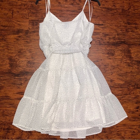 Express Little White Dress Ruffled Peasant Dress Polka Dot Mini Dress Medium - Picture 3 of 8